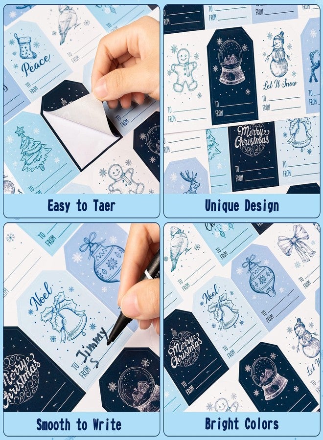 Haooryx Christmas Gift Tag Stickers - 150Pcs Adhesive Winter Christmas Name Tag Blue Snowmen Labels Sticker Xmas to and from Sticker for Festival Holiday Present Box Package Decor Supply(Blue,10Sheet) - Image 4